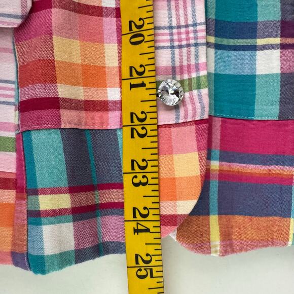 SAM TY Blazer 6 Madras‎ Plaid Patchwork Cotton Crystal Buttons Lined Preppy - Picture 14 of 14